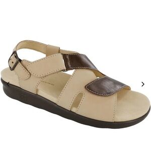 NEW✨SAS 'Huggy' Leather Comfort Sandals Adjustable Shoe Womens 10.5M Earth Taupe